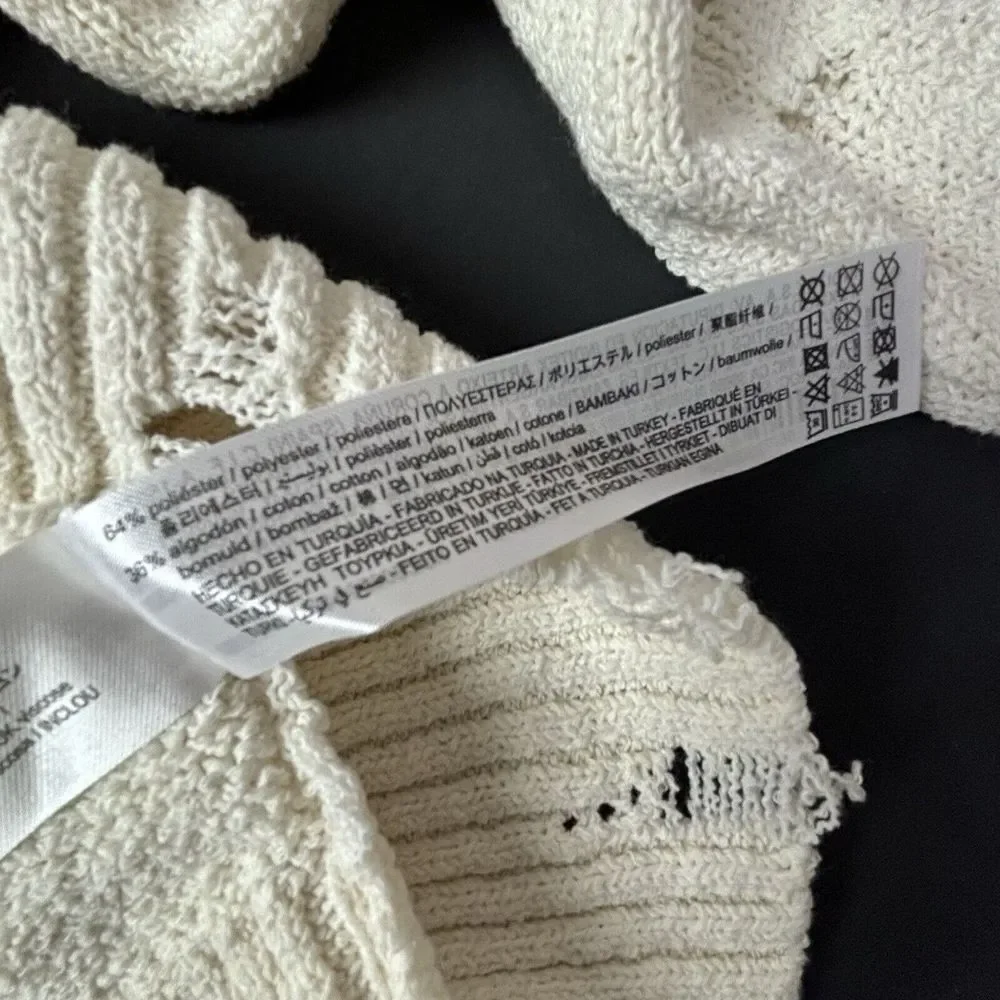 Zara Ripped Open Knit Sweater‎ Cream Womens Medium Crochet Distressed Spain NWT - Picture 10 of 12